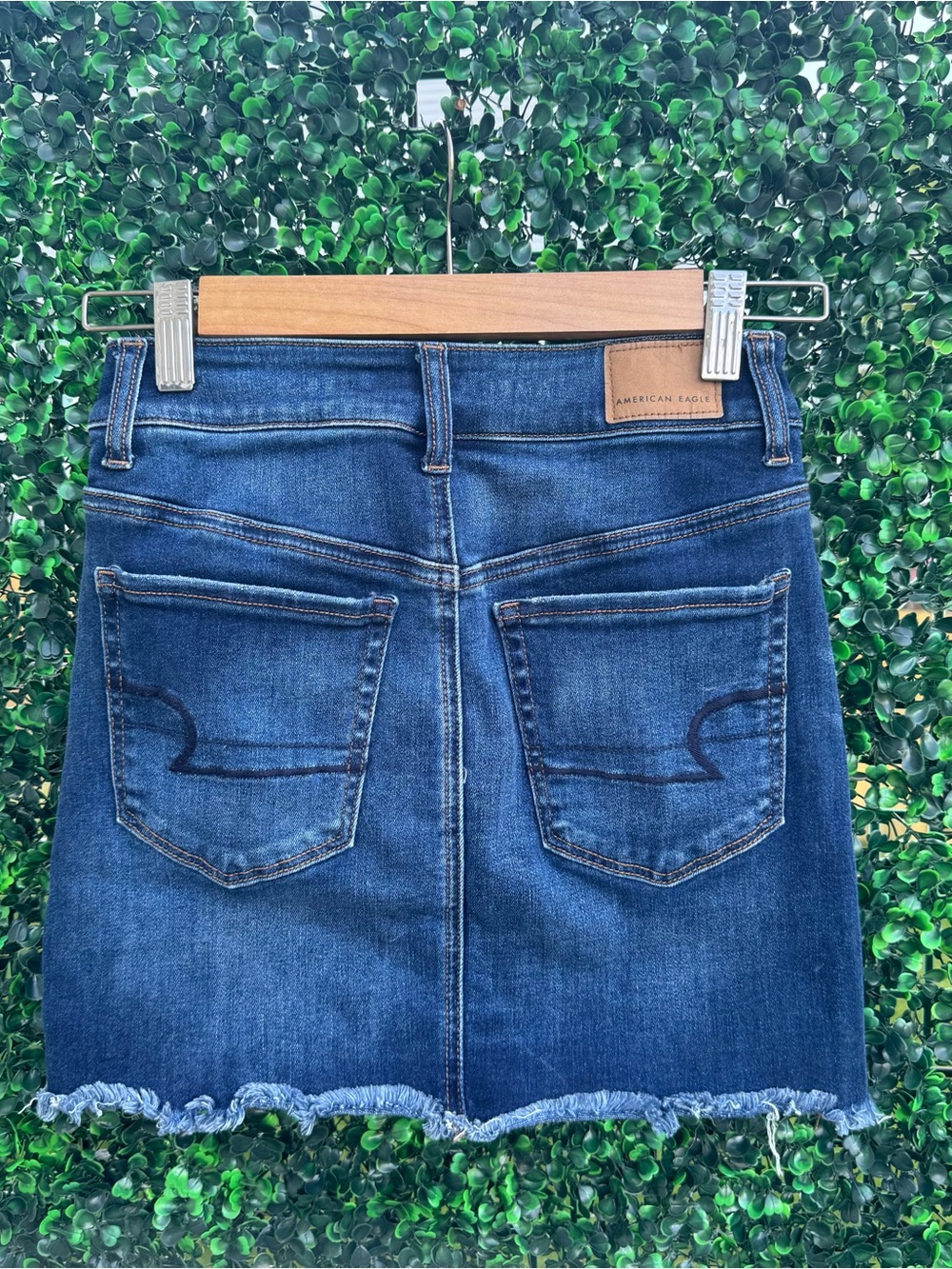 American Eagle Outfitters Blue Denim Skirt with Frayed Hem